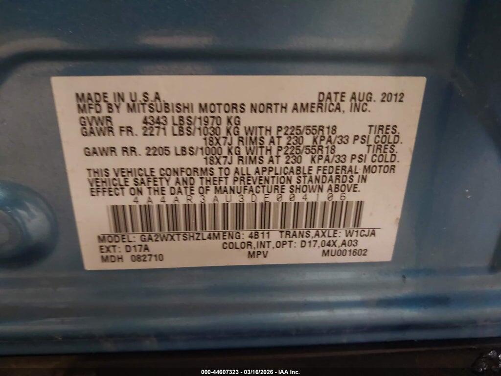 4A4AR3AU3DE004106 2013 MITSUBISHI OUTLANDER SPORT photo no. 9