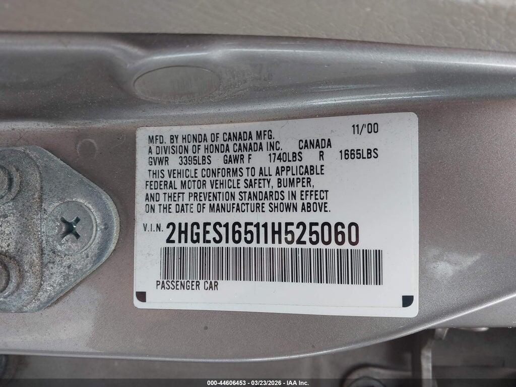 2HGES16511H525060 2001 HONDA CIVIC photo no. 9