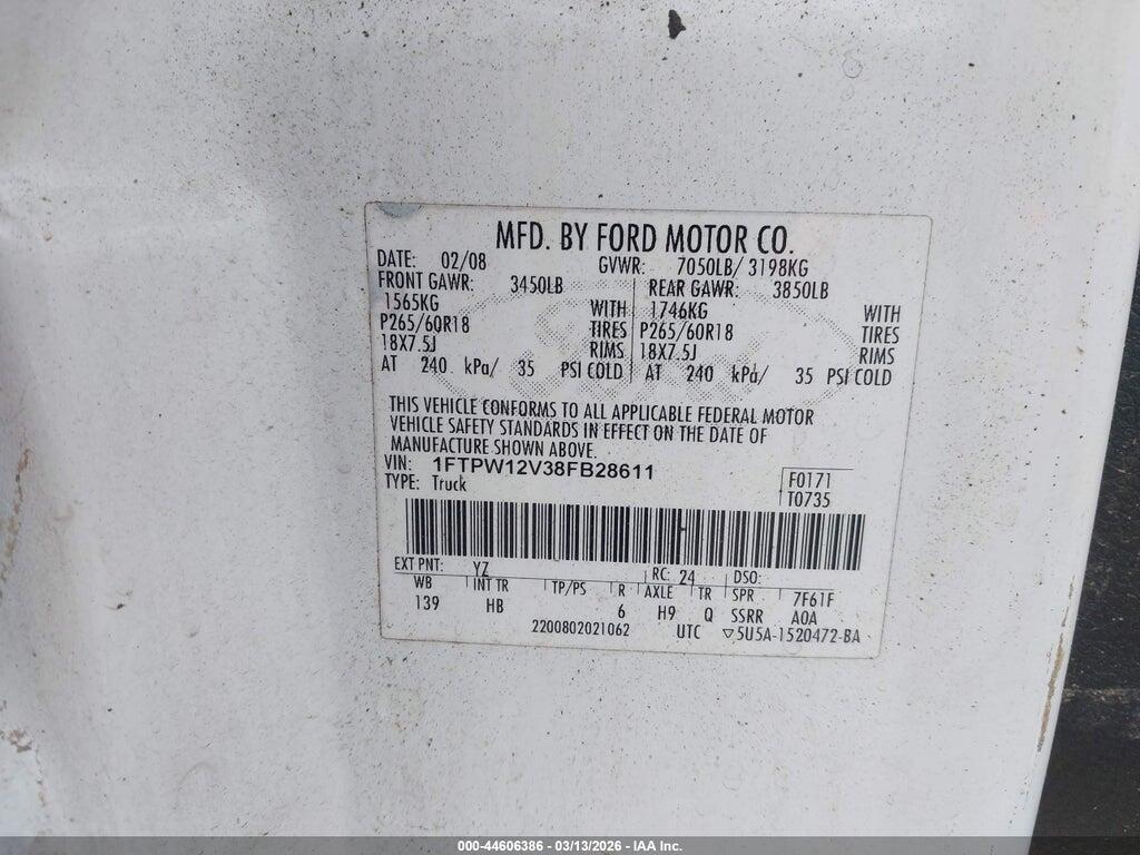 1FTPW12V38FB28611 2008 FORD F-150 photo no. 9