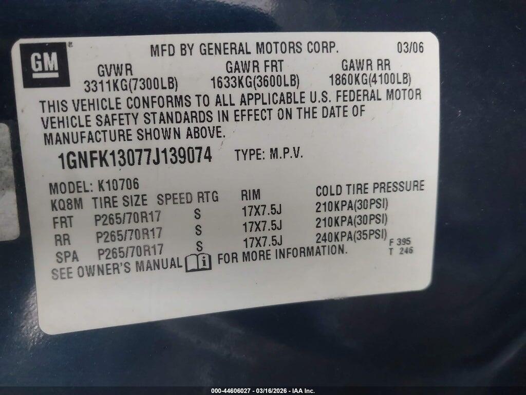 1GNFK13077J139074 2007 CHEVROLET TAHOE photo no. 9