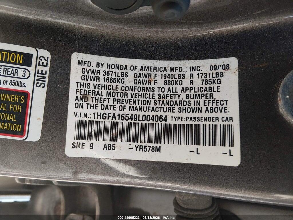 1HGFA16549L004064 2009 HONDA CIVIC photo no. 9