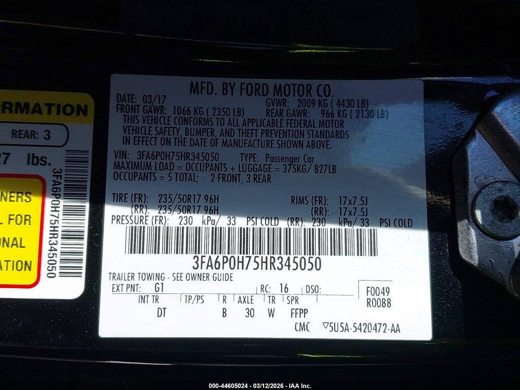 3FA6P0H75HR345050 2017 FORD FUSION photo no. 9