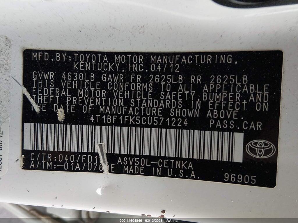 4T1BF1FK5CU571224 2012 TOYOTA CAMRY photo no. 9
