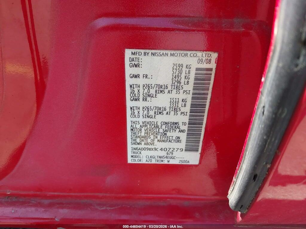1N6AD09UX9C407279 2009 NISSAN FRONTIER photo no. 9
