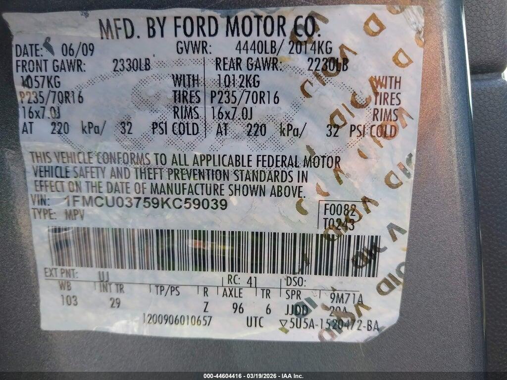 1FMCU03759KC59039 2009 FORD ESCAPE photo no. 9