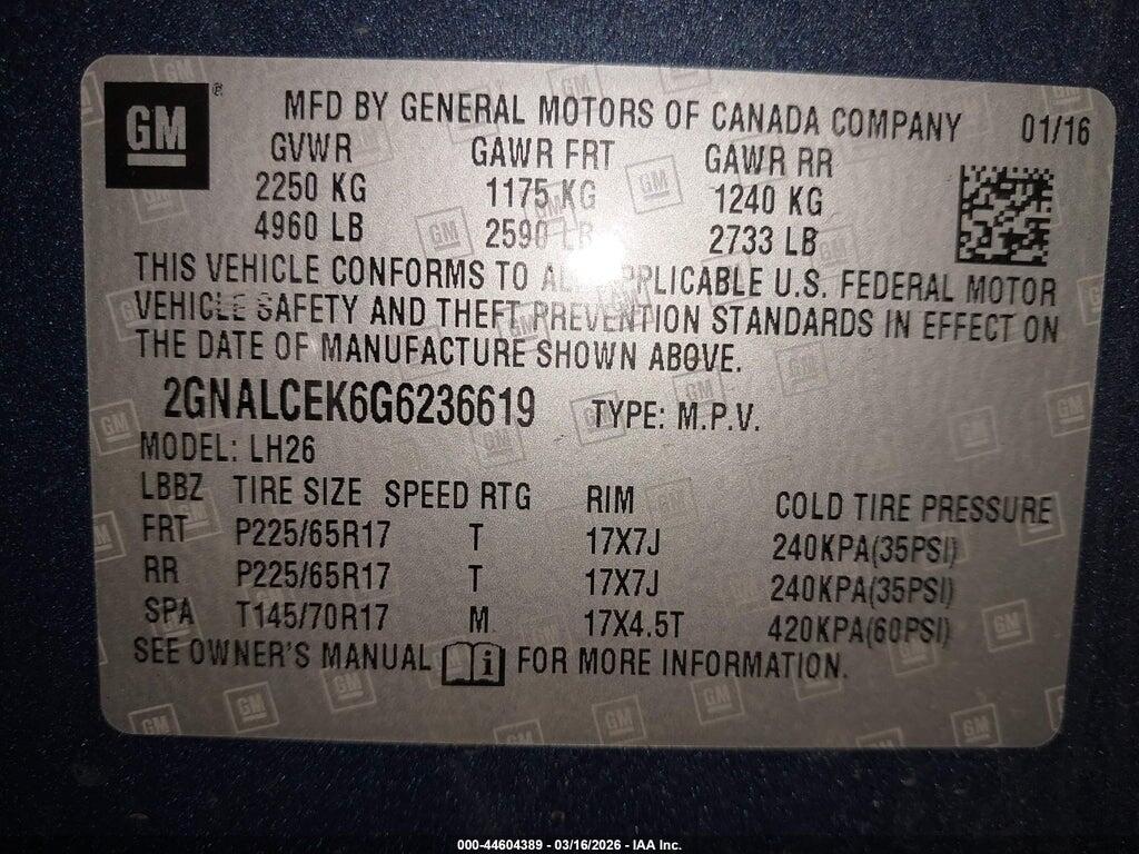 2GNALCEK6G6236619 2016 CHEVROLET EQUINOX photo no. 9