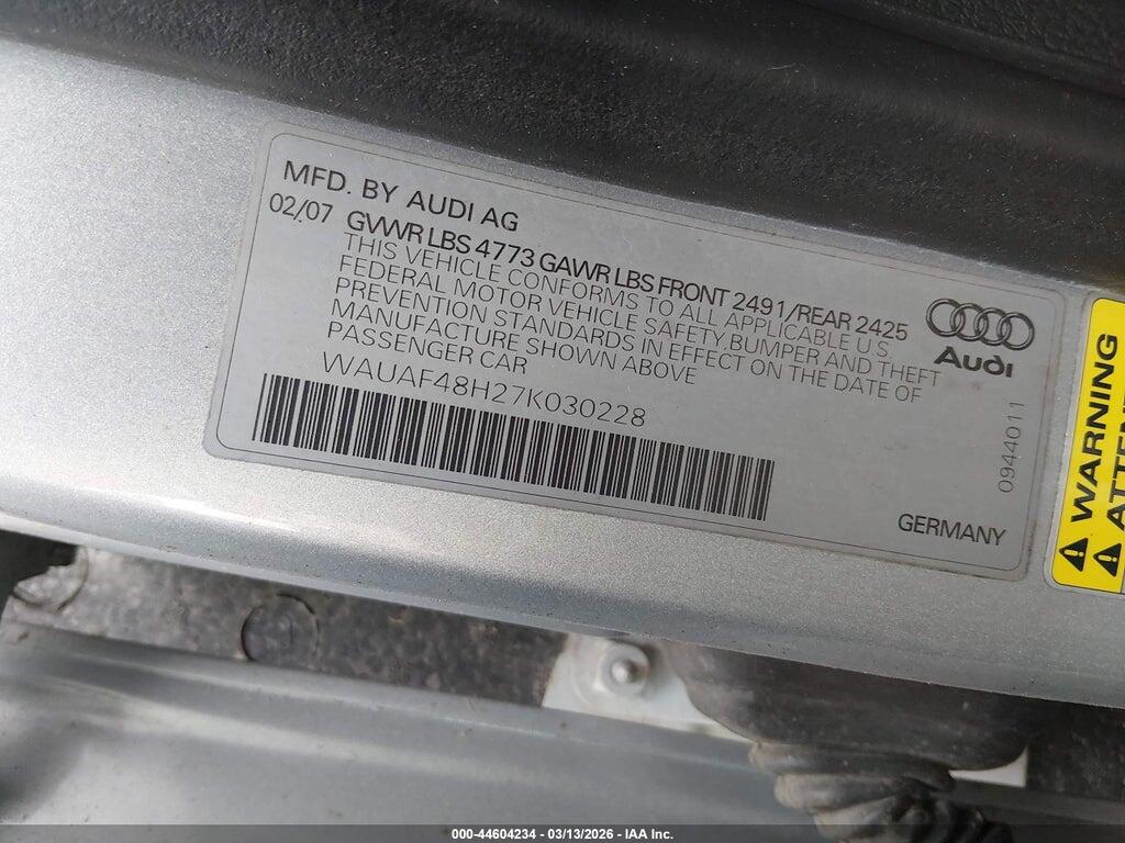 WAUAF48H27K030228 2007 AUDI A4 photo no. 9