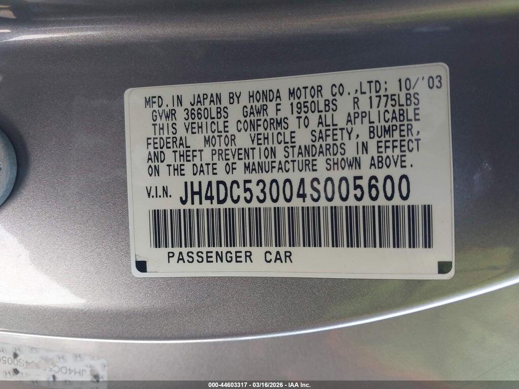 JH4DC53004S005600 2004 ACURA RSX photo no. 9