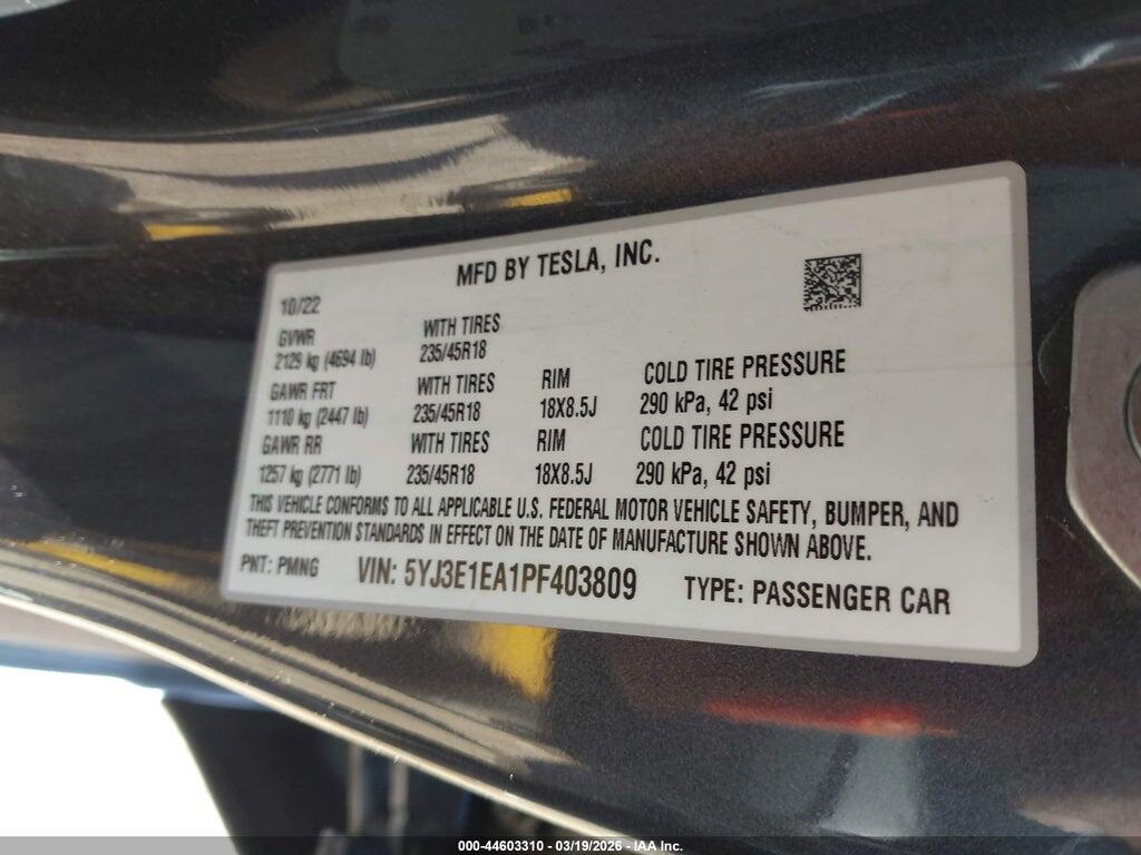 5YJ3E1EA1PF403809 2023 TESLA MODEL 3 photo no. 9