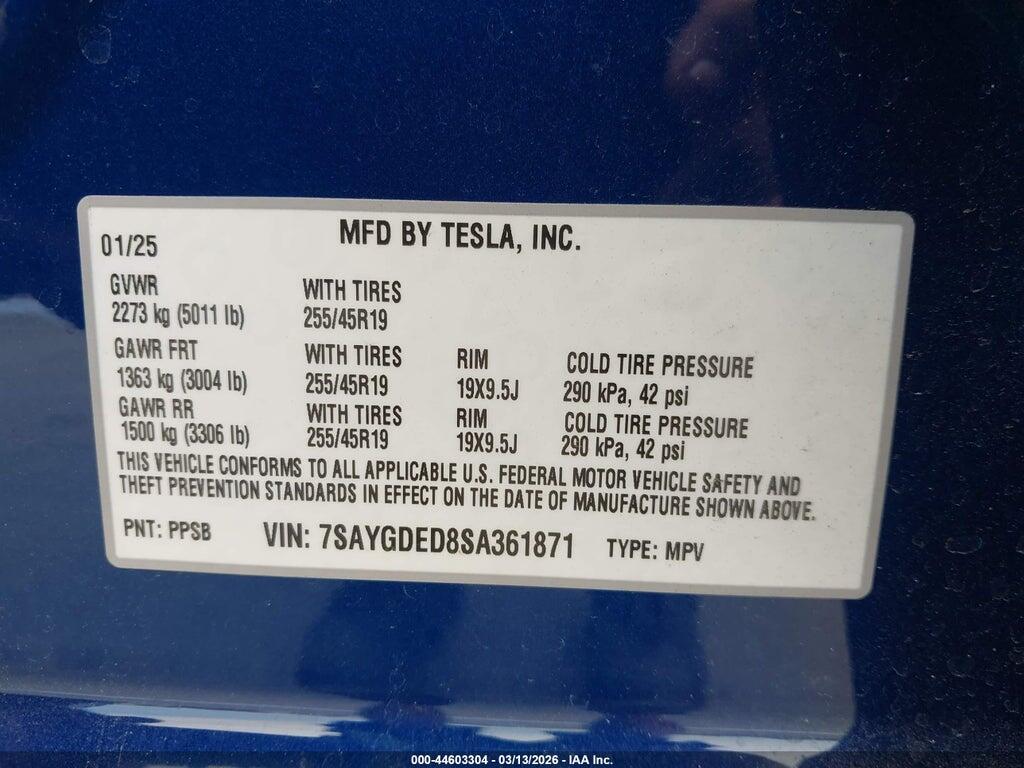 7SAYGDED8SA361871 2025 TESLA MODEL Y photo no. 9