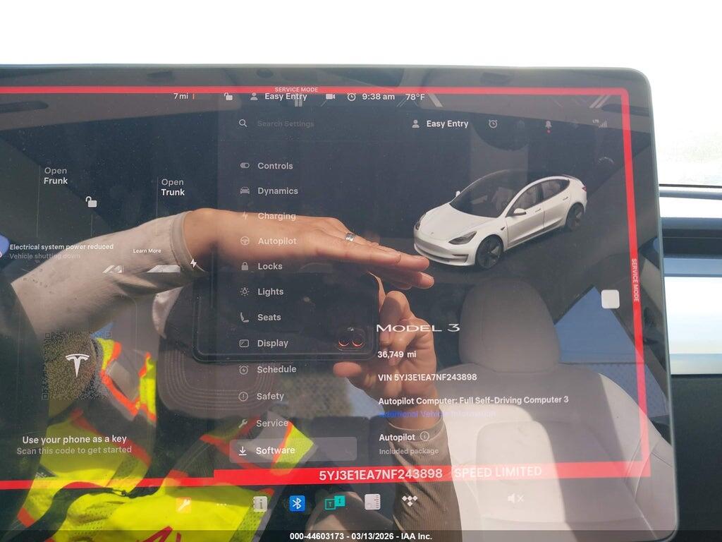 5YJ3E1EA7NF243898 2022 TESLA MODEL 3 photo no. 7