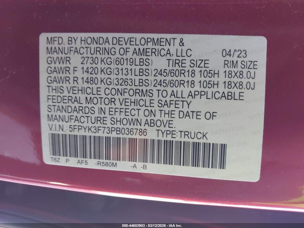 5FPYK3F73PB036786 2023 HONDA RIDGELINE photo no. 9