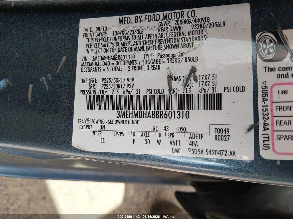 3MEHM0HA8BR601310 2011 MERCURY MILAN photo no. 9