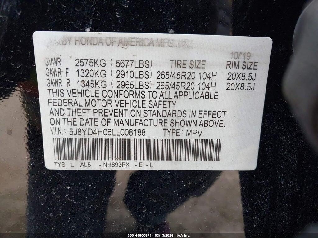 5J8YD4H06LL008188 2020 ACURA MDX photo no. 9