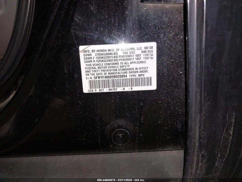 5FNYF48689B026894 2009 HONDA PILOT photo no. 9