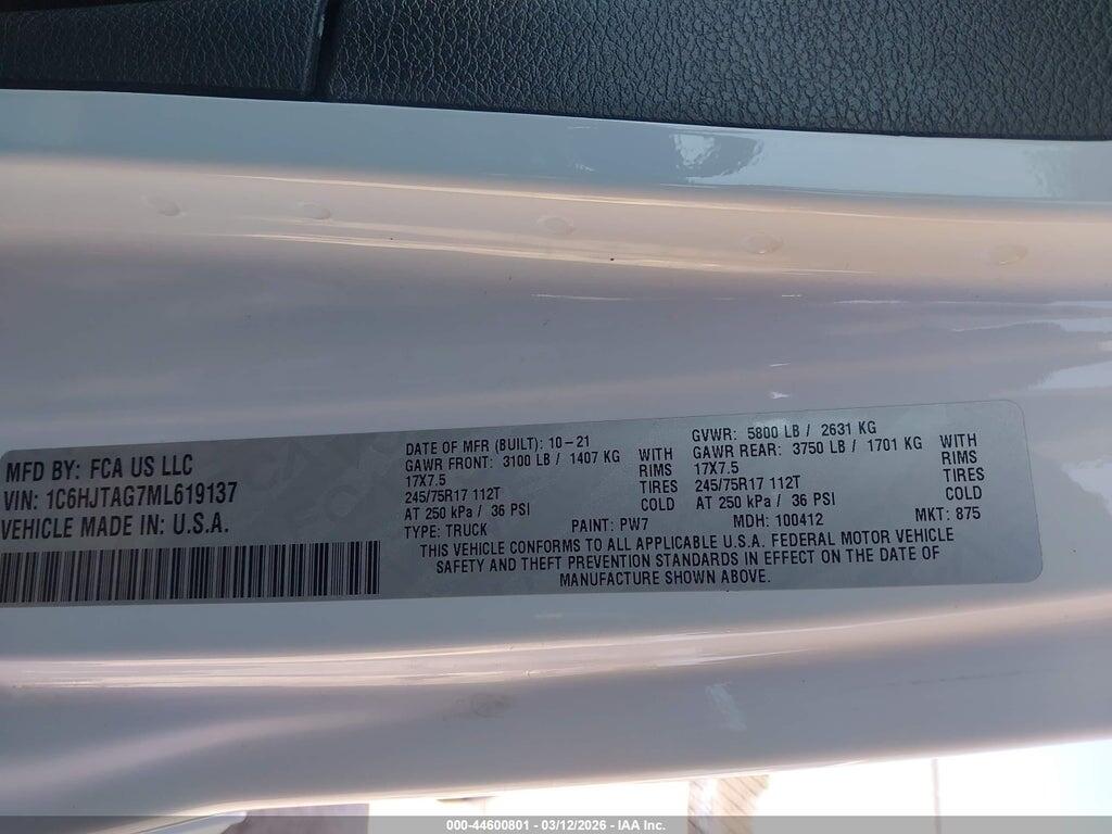 1C6HJTAG7ML619137 2021 JEEP GLADIATOR photo no. 9
