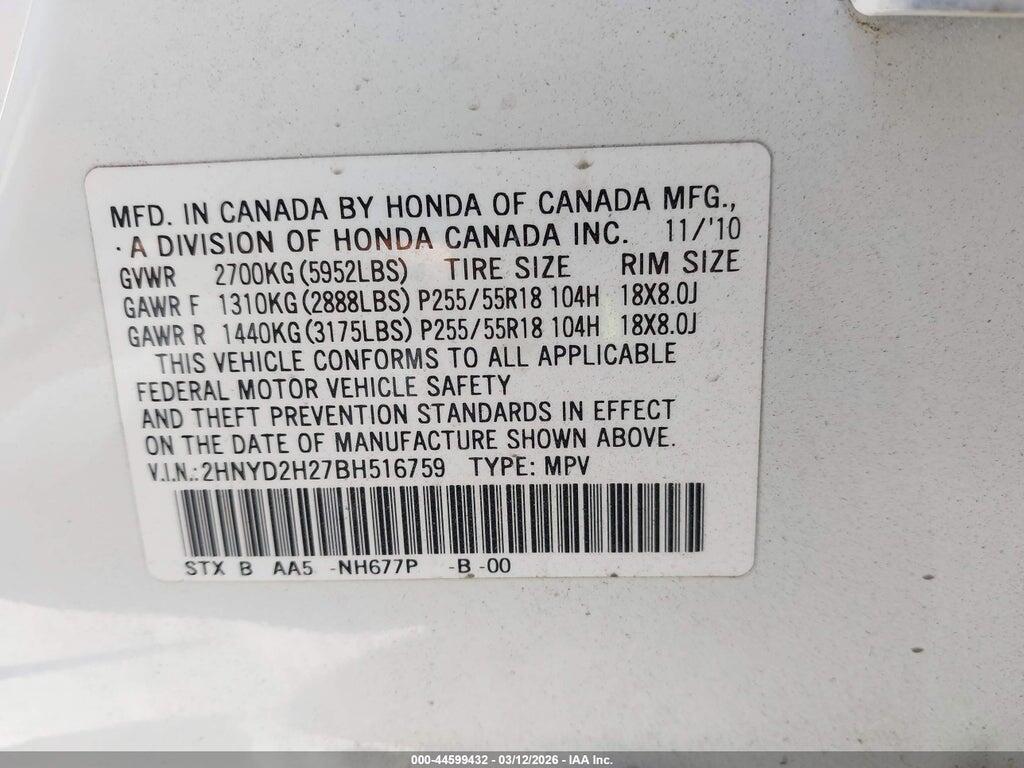 2HNYD2H27BH516759 2011 ACURA MDX photo no. 9