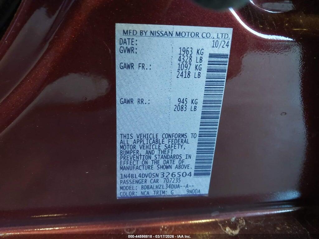 1N4BL4DV0SN326504 2025 NISSAN ALTIMA photo no. 9