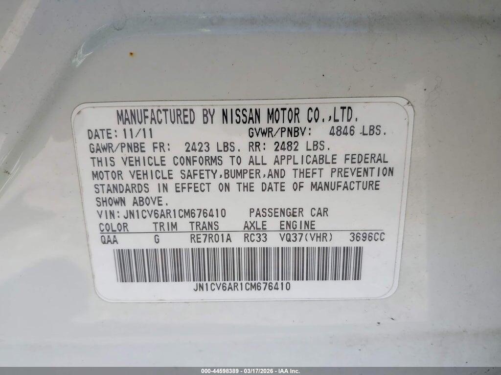 JN1CV6AR1CM676410 2012 INFINITI G37X photo no. 9
