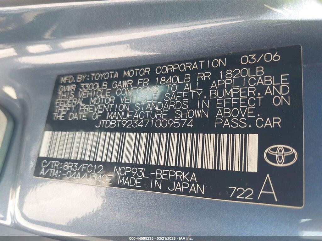 JTDBT923471009574 2007 TOYOTA YARIS photo no. 9