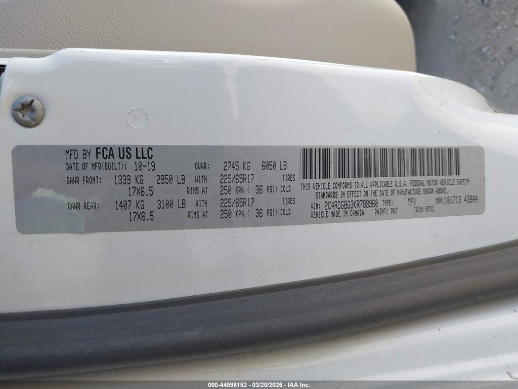 2C4RDGBG3KR788960 2019 DODGE GRAND CARAVAN photo no. 9