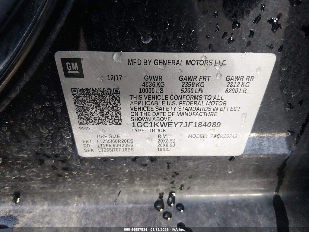 1GC1KWEY7JF184089 2018 CHEVROLET SILVERADO 2500HD photo no. 9