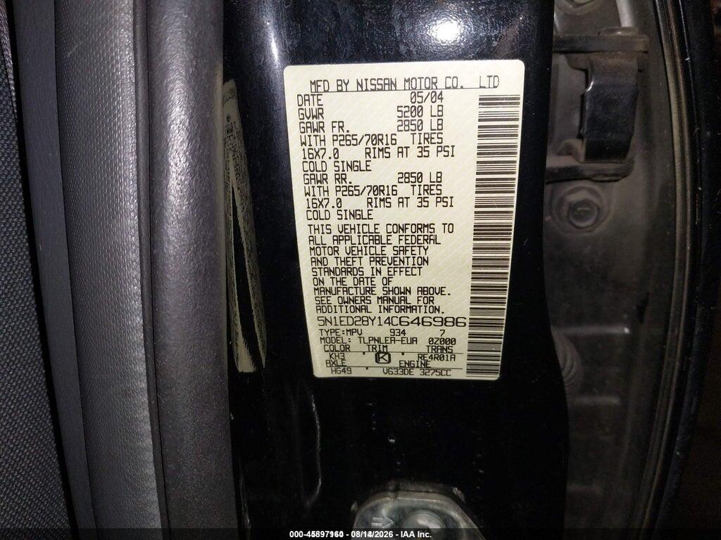 5N1ED28Y14C646986 2004 NISSAN XTERRA photo no. 9