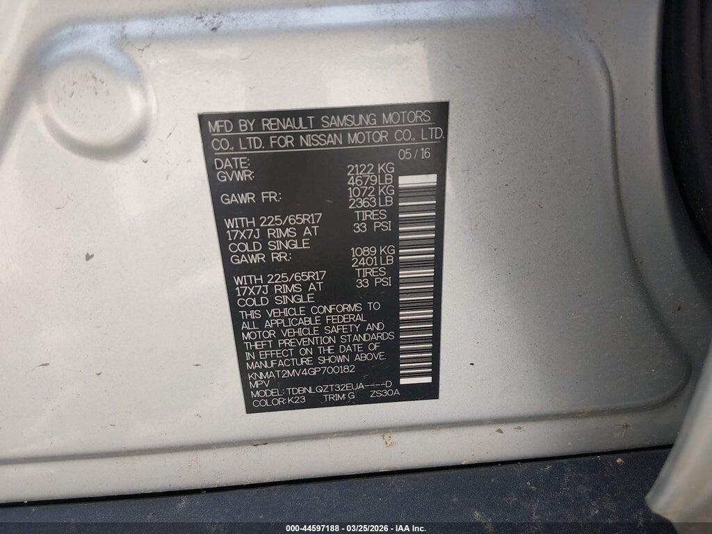 KNMAT2MV4GP700182 2016 NISSAN ROGUE photo no. 9
