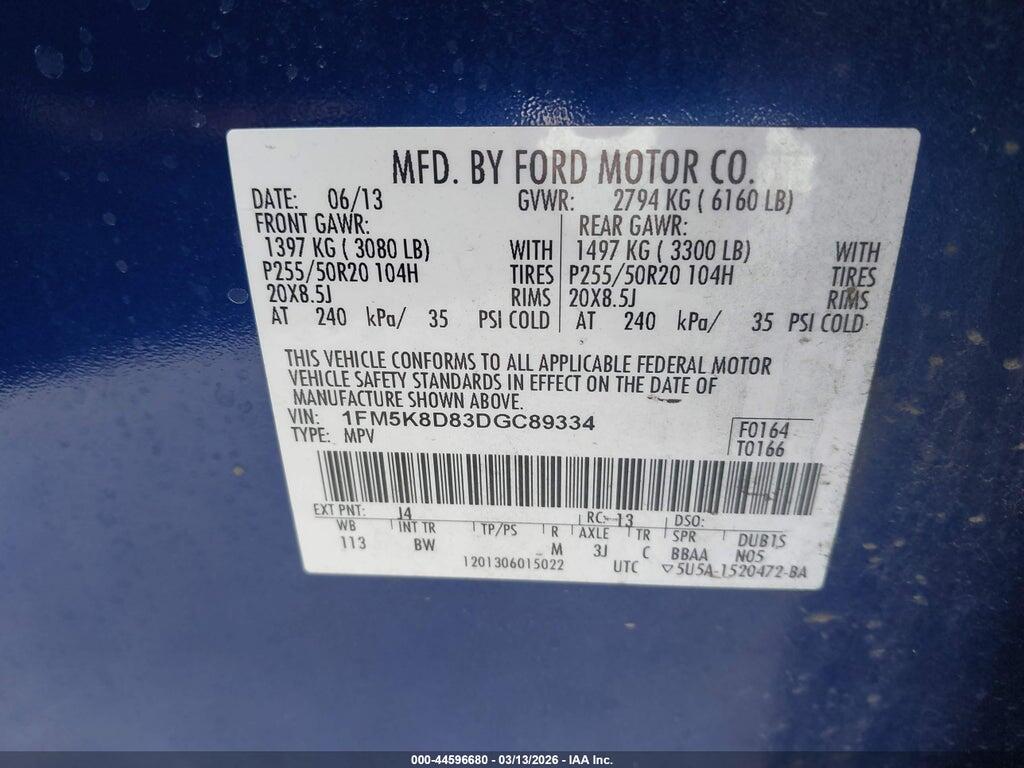 1FM5K8D83DGC89334 2013 FORD EXPLORER photo no. 9