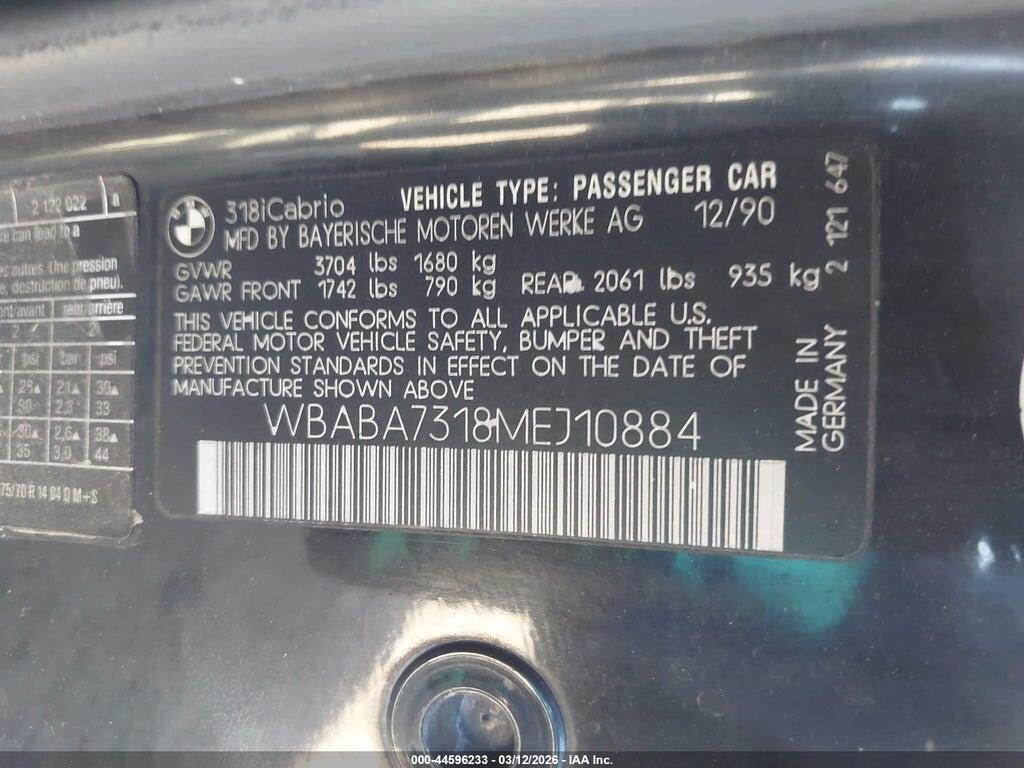 WBABA7318MEJ10884 1991 BMW 318 photo no. 9