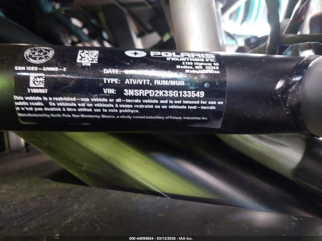 3NSRPD2K3SG133549 2025 POLARIS RZR photo no. 10