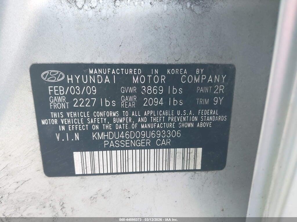 KMHDU46D09U693306 2009 HYUNDAI ELANTRA photo no. 9