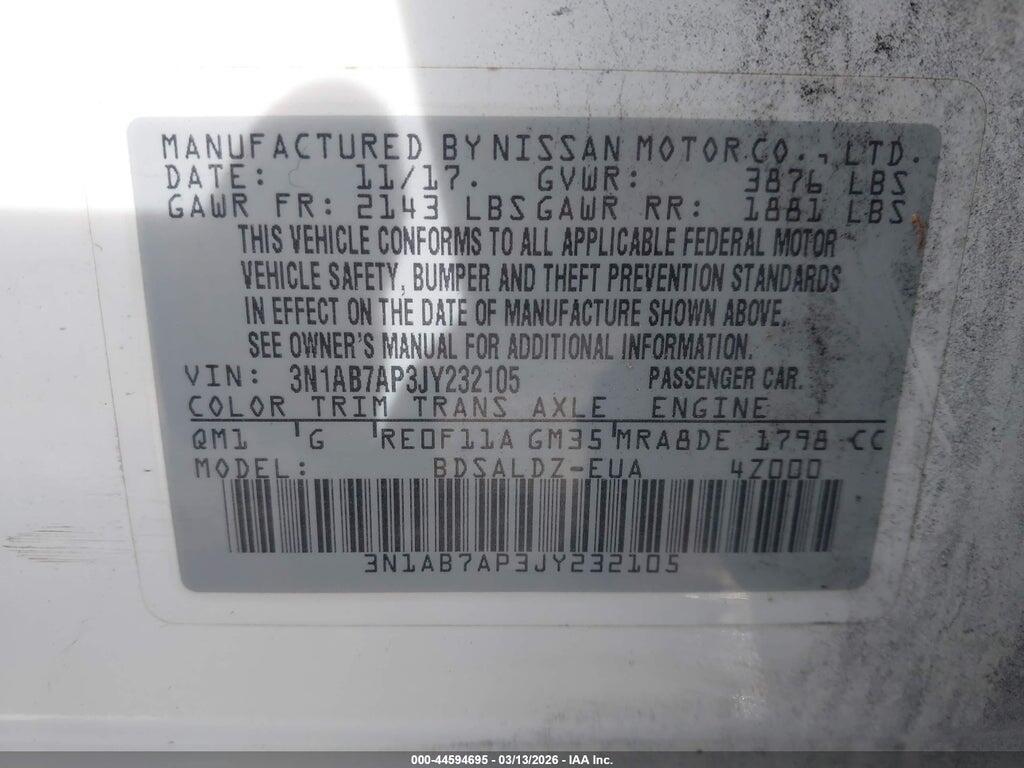 3N1AB7AP3JY232105 2018 NISSAN SENTRA photo no. 9