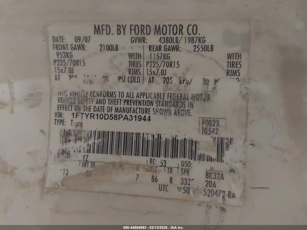 1FTYR10D58PA31944 2008 FORD RANGER photo no. 9