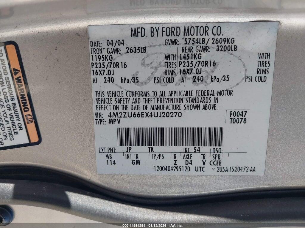 4M2ZU66EX4UJ20270 2004 MERCURY MOUNTAINEER photo no. 9