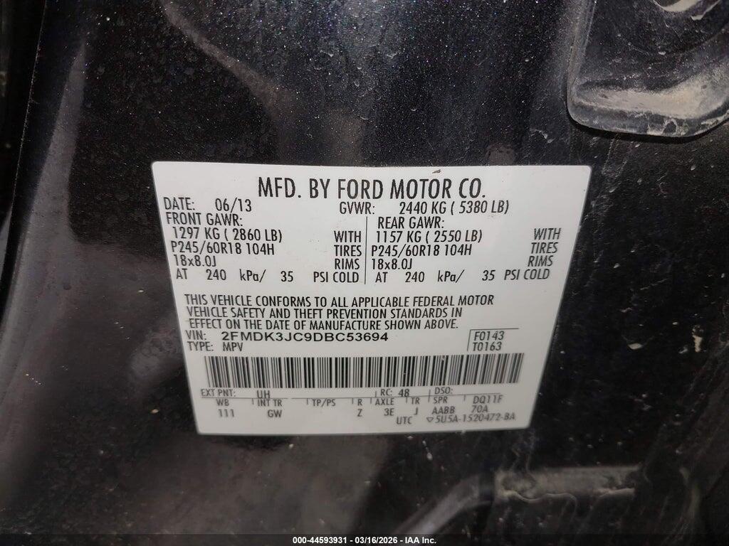 2FMDK3JC9DBC53694 2013 FORD EDGE photo no. 9