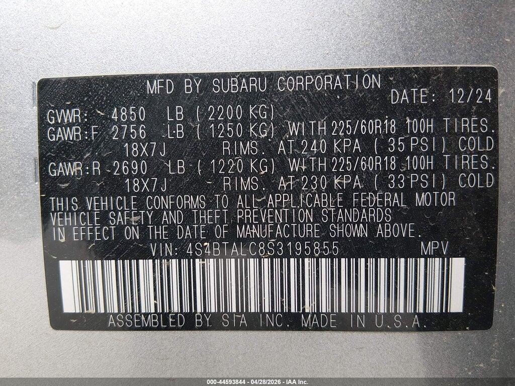 4S4BTALC8S3195855 2025 SUBARU OUTBACK photo no. 9