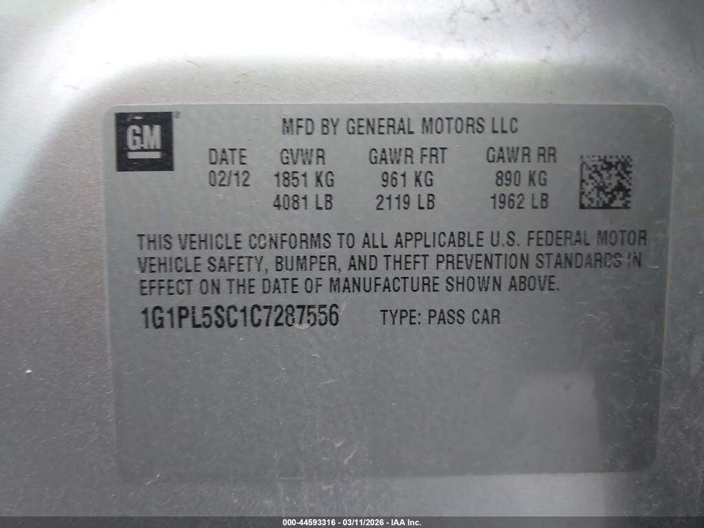 1G1PL5SC1C7287556 2012 CHEVROLET CRUZE photo no. 9