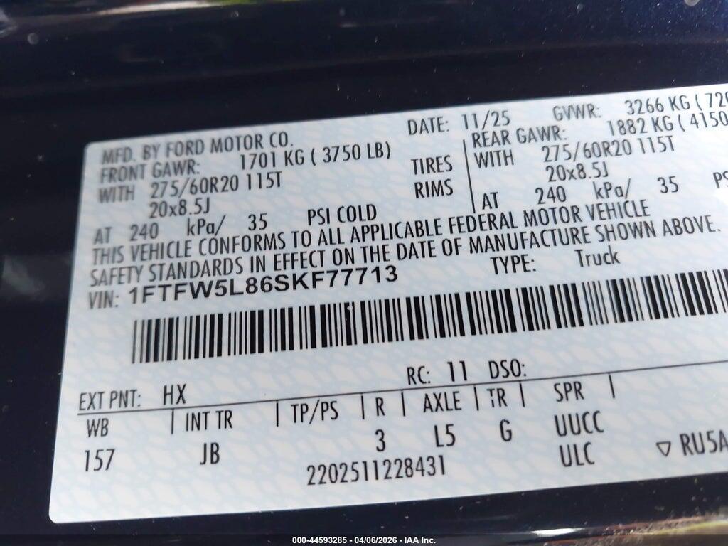 1FTFW5L86SKF77713 2025 FORD F-150 photo no. 9