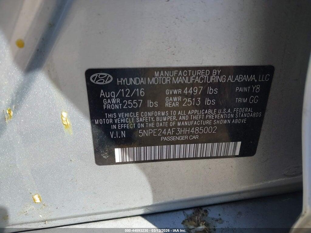 5NPE24AF3HH485002 2017 HYUNDAI SONATA photo no. 9