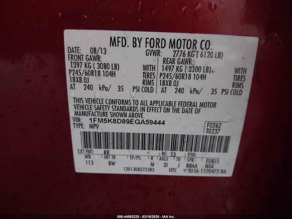 1FM5K8D89EGA59444 2014 FORD EXPLORER photo no. 9