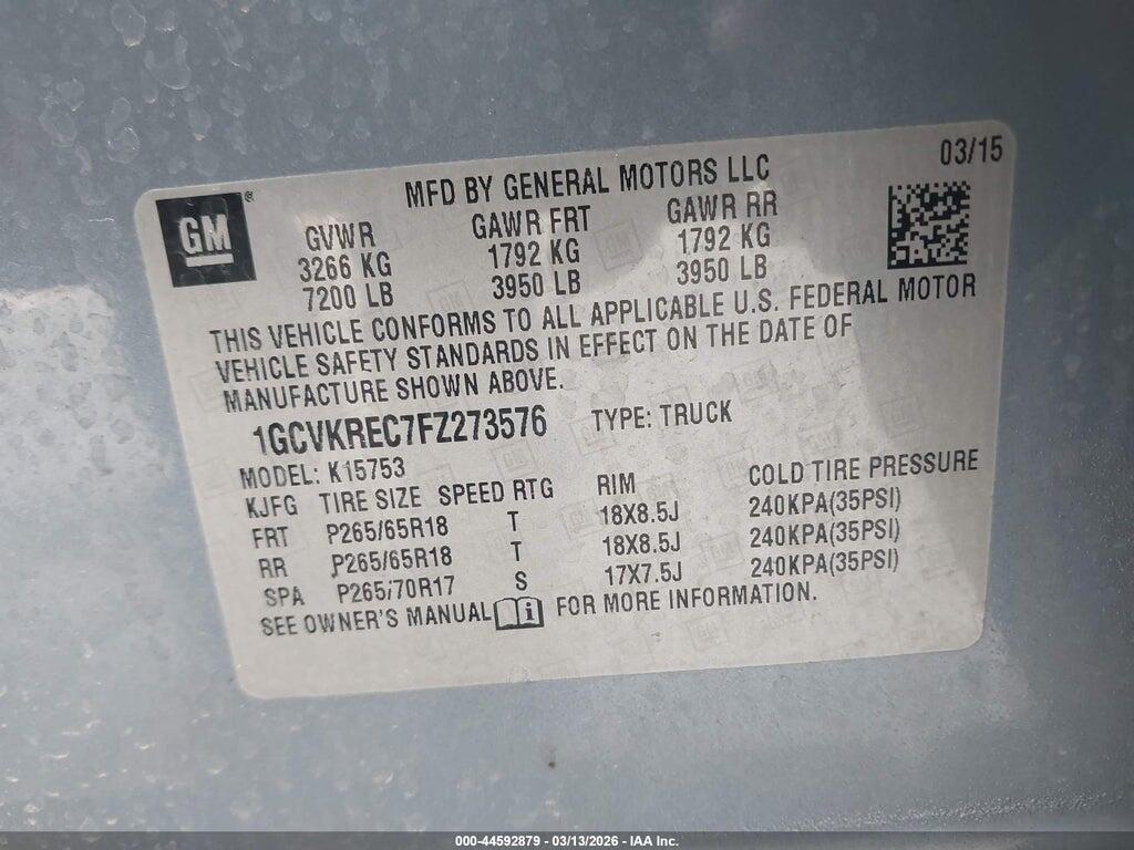 1GCVKREC7FZ273576 2015 CHEVROLET SILVERADO 1500 photo no. 9