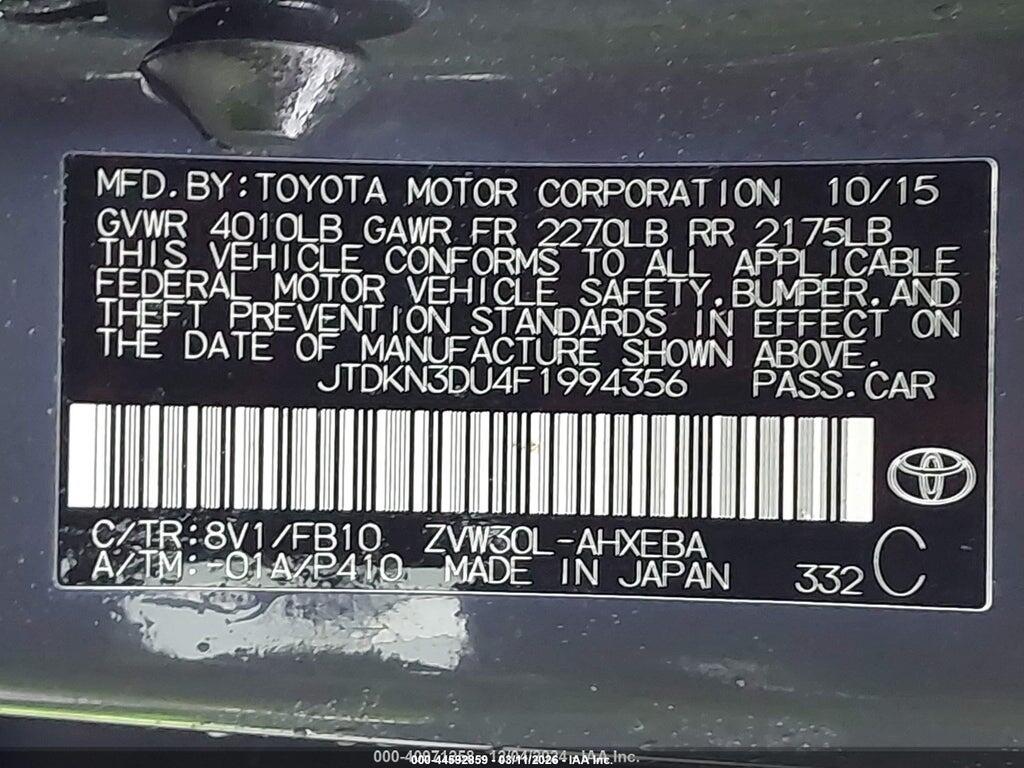 JTDKN3DU4F1994356 2015 TOYOTA PRIUS photo no. 9