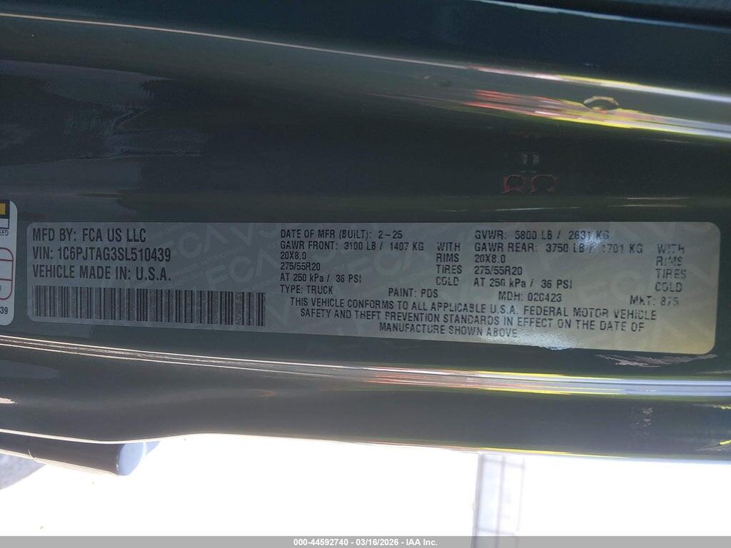 1C6PJTAG3SL510439 2025 JEEP GLADIATOR photo no. 9