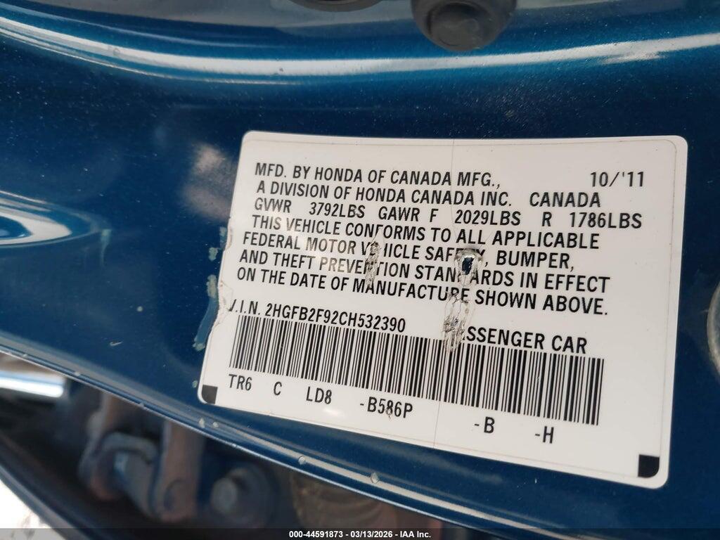 2HGFB2F92CH532390 2012 HONDA CIVIC photo no. 9