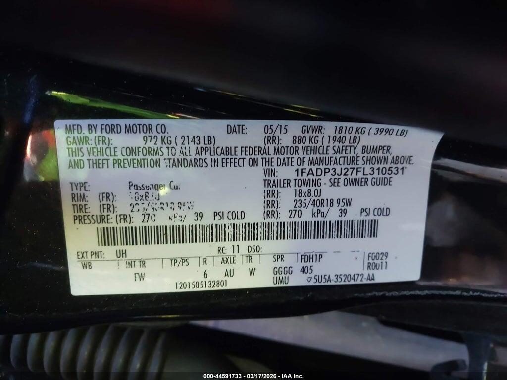 1FADP3J27FL310531 2015 FORD FOCUS photo no. 9