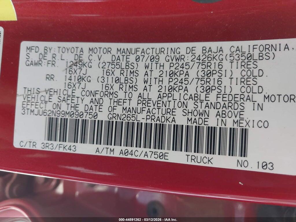 3TMJU62N99M090750 2009 TOYOTA TACOMA photo no. 9