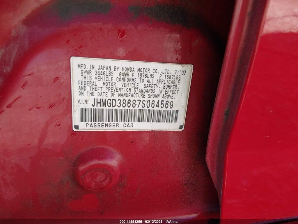JHMGD38687S064569 2007 HONDA FIT photo no. 9