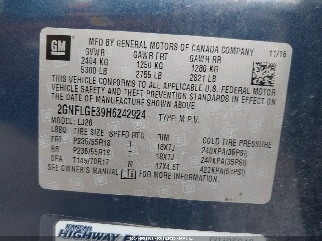 2GNFLGE39H6242924 2017 CHEVROLET EQUINOX photo no. 9