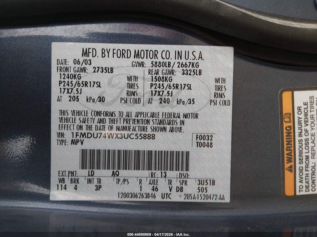 1FMDU74WX3UC55888 2003 FORD EXPLORER photo no. 9